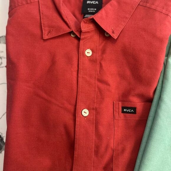 RVCA Casual Button Down Shirts in Red and Green - Picture 3 of 6